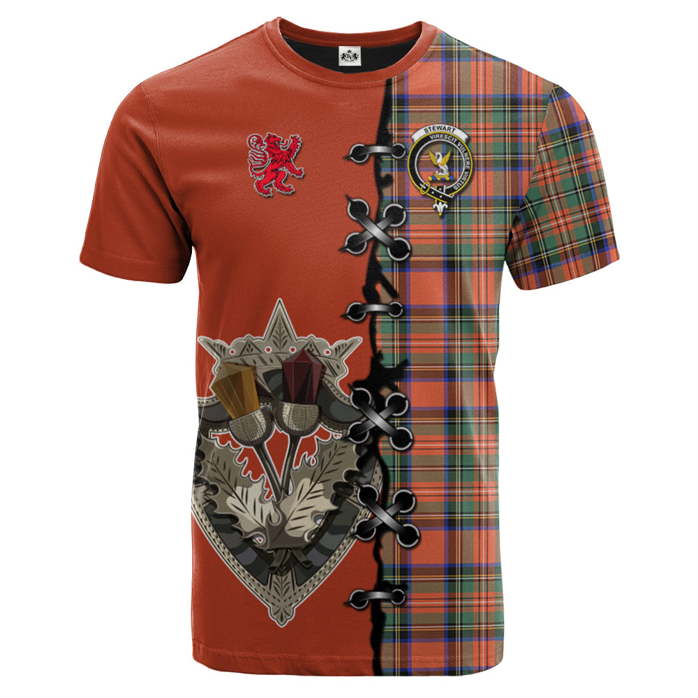 Stewart Royal Ancient Tartan T-shirt - Lion Rampant And Celtic Thistle Style