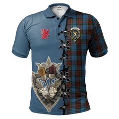 Stewart Royal Blue Tartan Polo Shirt - Lion Rampant And Celtic Thistle Style