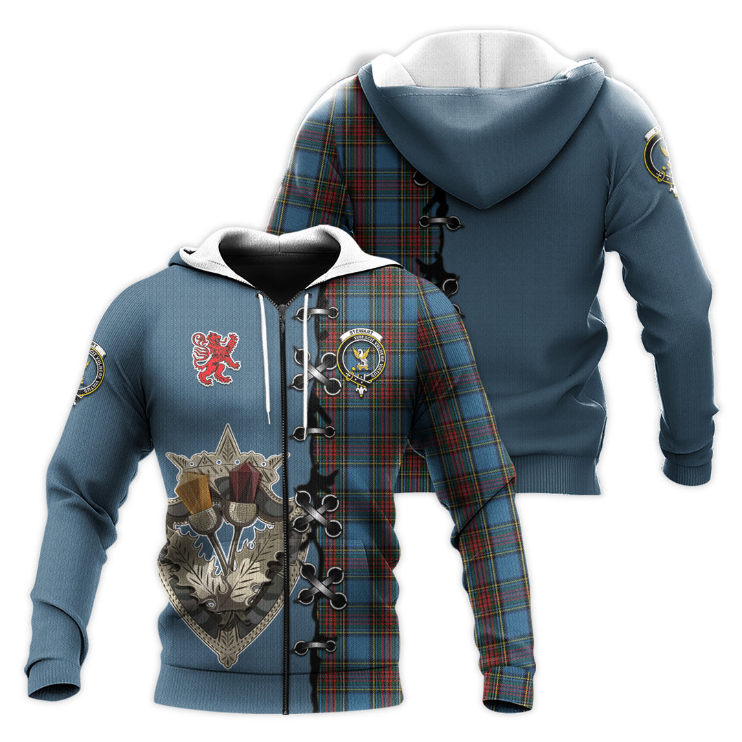 Stewart Royal Blue Tartan Hoodie - Lion Rampant And Celtic Thistle Style