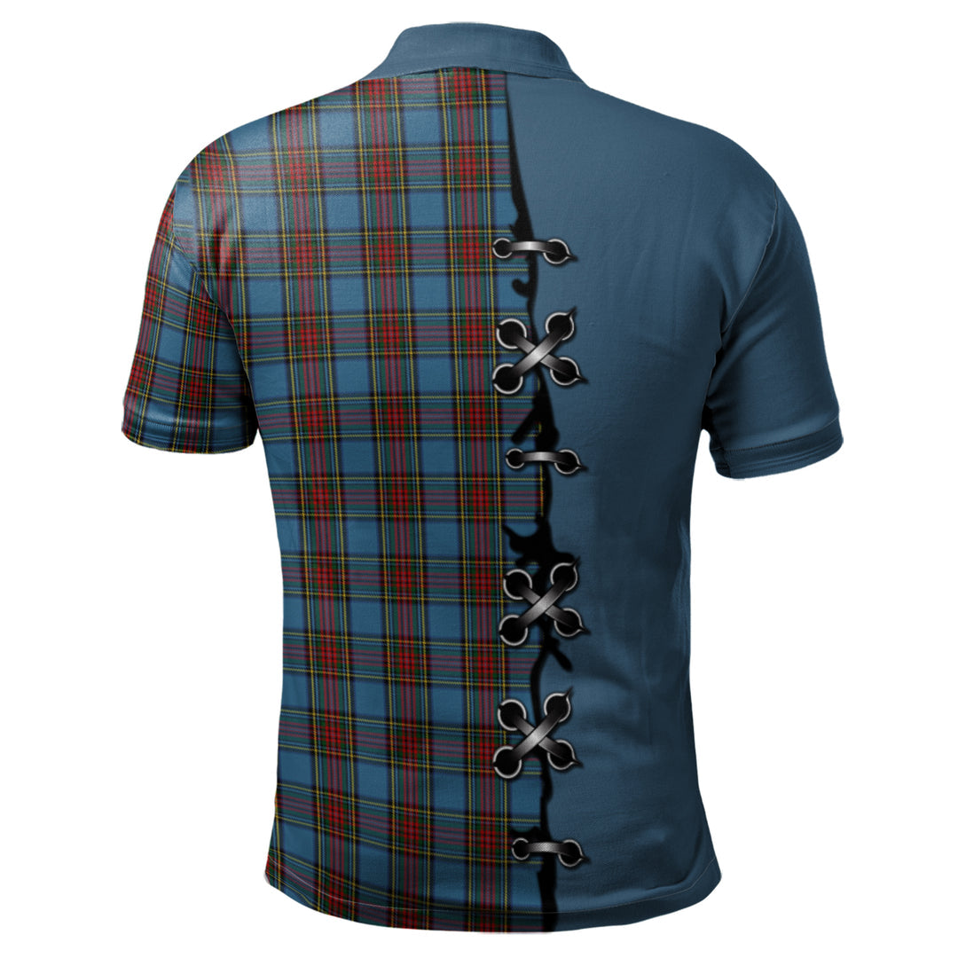 Stewart Royal Blue Tartan Polo Shirt - Lion Rampant And Celtic Thistle Style