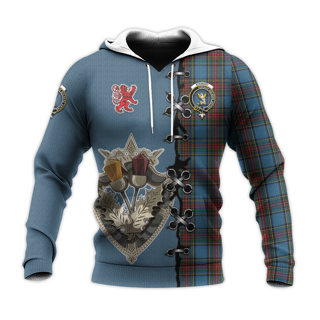 Stewart Royal Blue Tartan Hoodie - Lion Rampant And Celtic Thistle Style