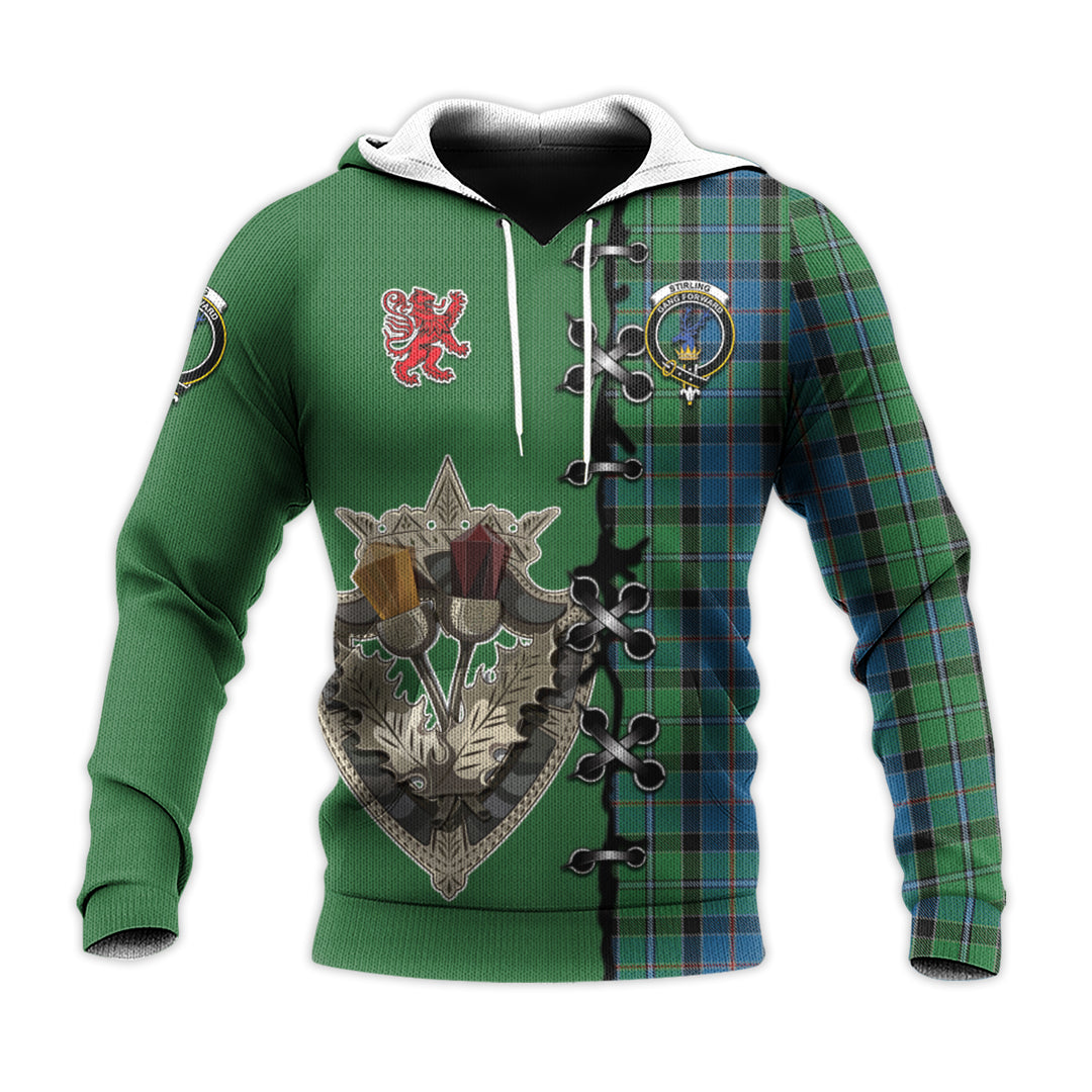 Stirling Tartan Hoodie - Lion Rampant And Celtic Thistle Style