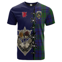 Strachan Tartan T-shirt - Lion Rampant And Celtic Thistle Style