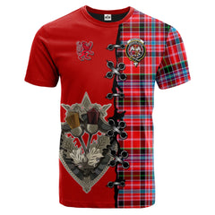 Straiton Tartan T-shirt - Lion Rampant And Celtic Thistle Style