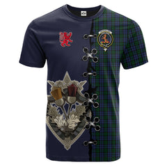 Sutherland Tartan T-shirt - Lion Rampant And Celtic Thistle Style