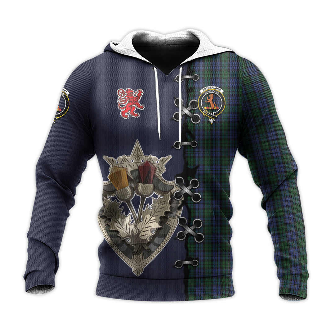 Sutherland Tartan Hoodie - Lion Rampant And Celtic Thistle Style