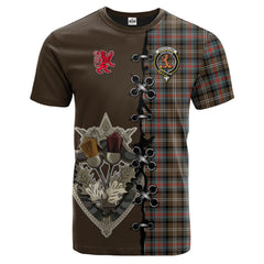 Sutherland Weathered Tartan T-shirt - Lion Rampant And Celtic Thistle Style