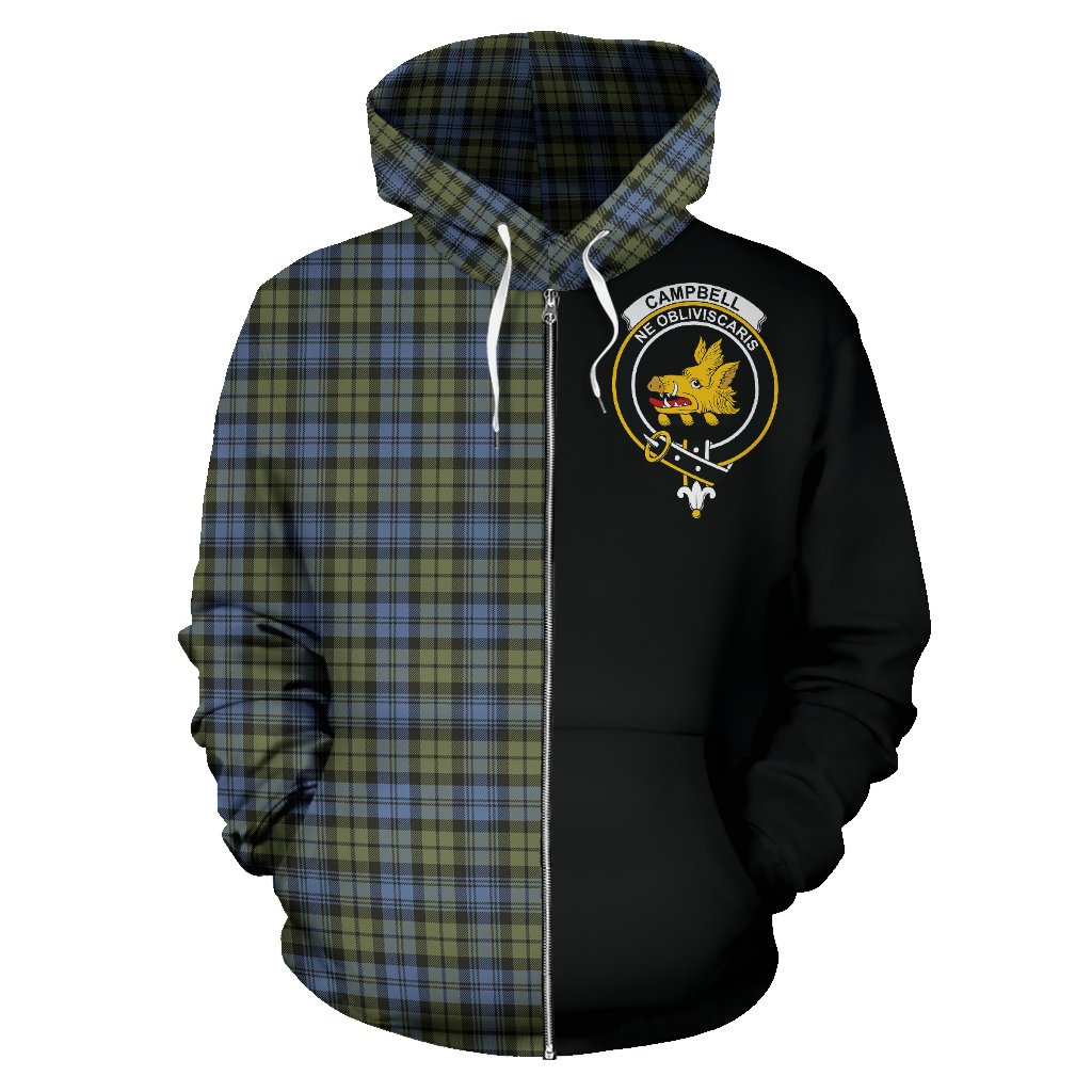 Campbell Faded Tartan Crest Zipper Hoodie - Half Of Me Style