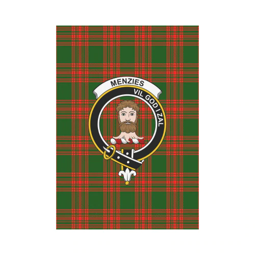 Menzies Green Modern Tartan Crest Garden Flag