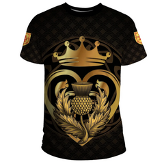 Scots Print T-shirt - Luckenbooth Thistle And Lion Style T-shirt