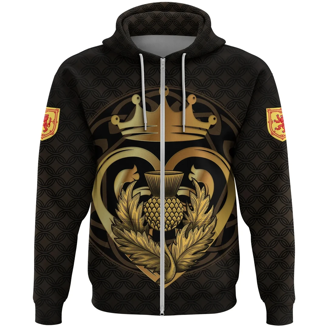 Scots Print Zipper Hoodie - Luckenbooth Thistle And Lion Style Zipper Hoodie