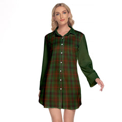 Tennant Tartan Women's Lapel Shirt Dress With Long Sleeve