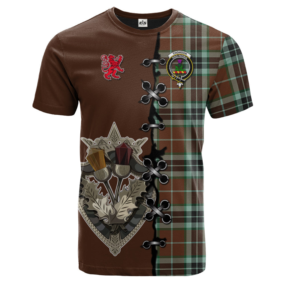 Thomson Hunting Modern Tartan T-shirt - Lion Rampant And Celtic Thistle Style