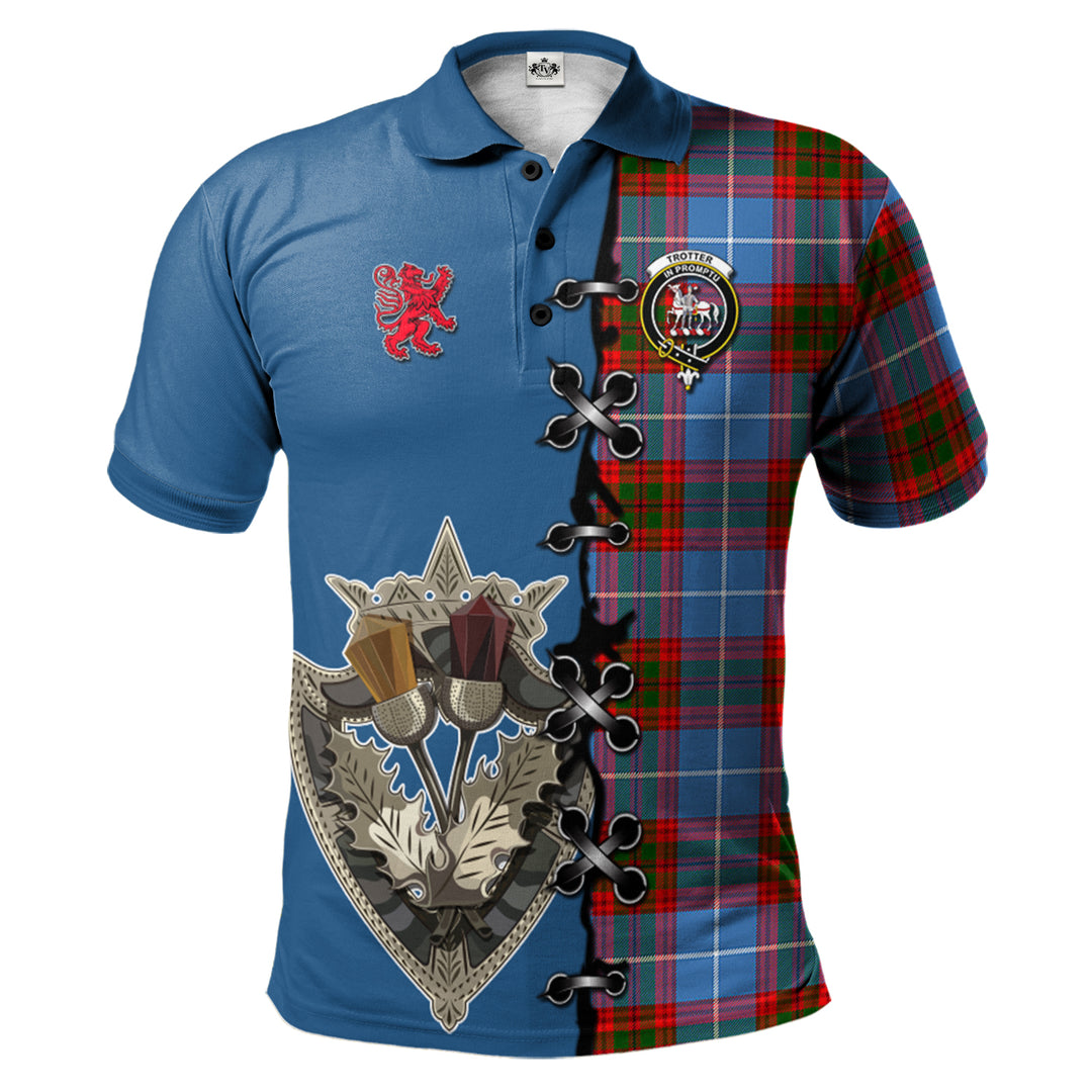 Trotter Tartan Polo Shirt - Lion Rampant And Celtic Thistle Style