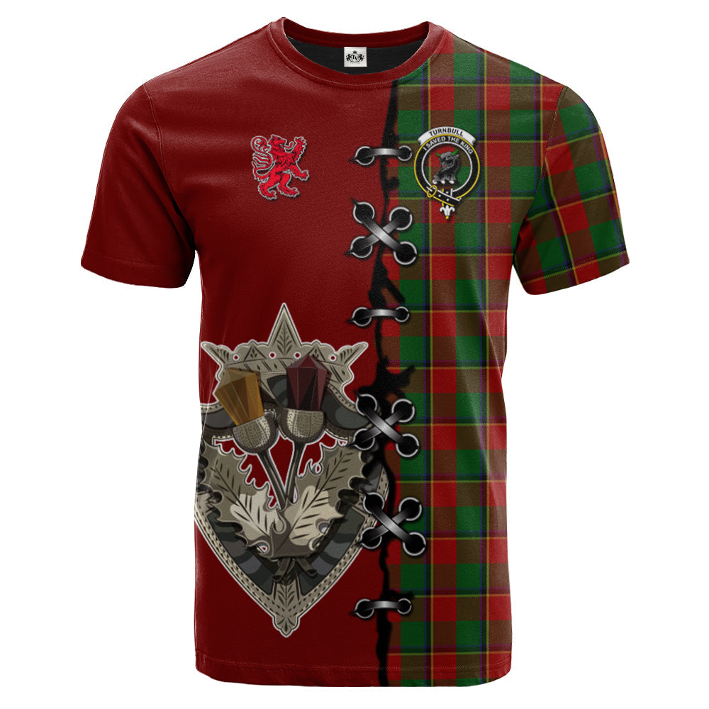 Turnbull Dress Tartan T-shirt - Lion Rampant And Celtic Thistle Style