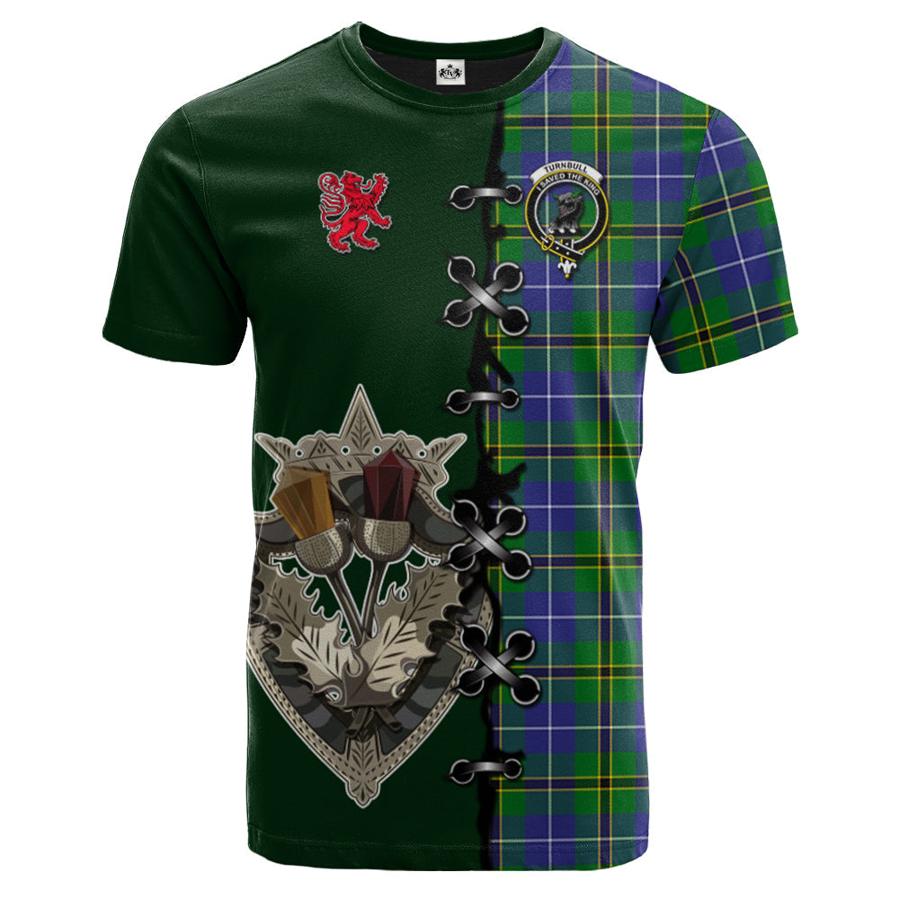 Turnbull Hunting Tartan T-shirt - Lion Rampant And Celtic Thistle Style