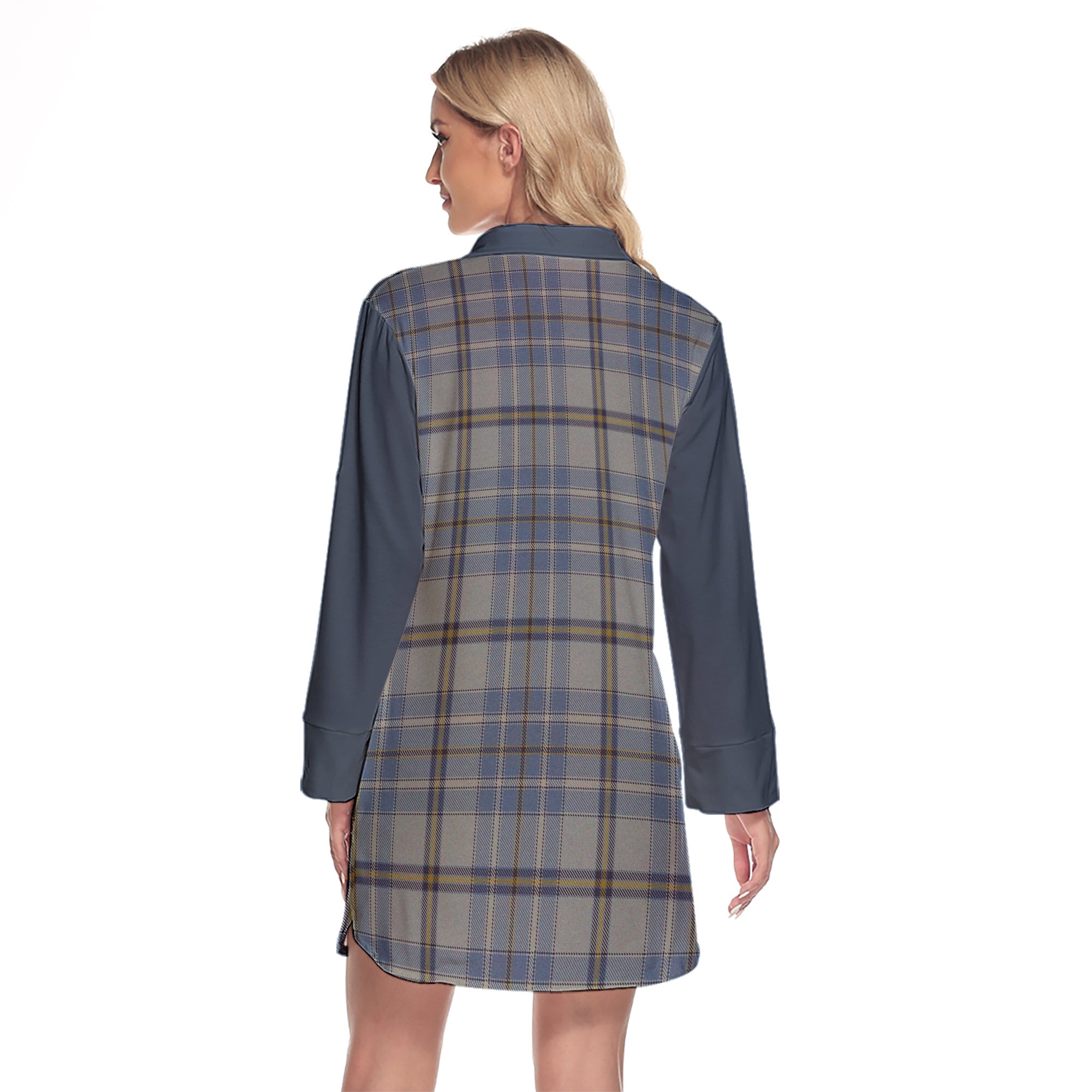 Tweedie Tartan Women's Lapel Shirt Dress With Long Sleeve