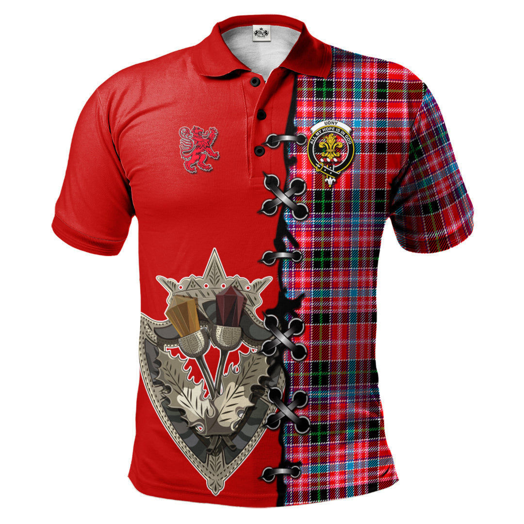 Udny Tartan Polo Shirt - Lion Rampant And Celtic Thistle Style