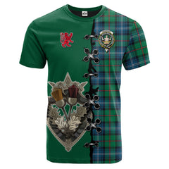 Urquhart Ancient Tartan T-shirt - Lion Rampant And Celtic Thistle Style