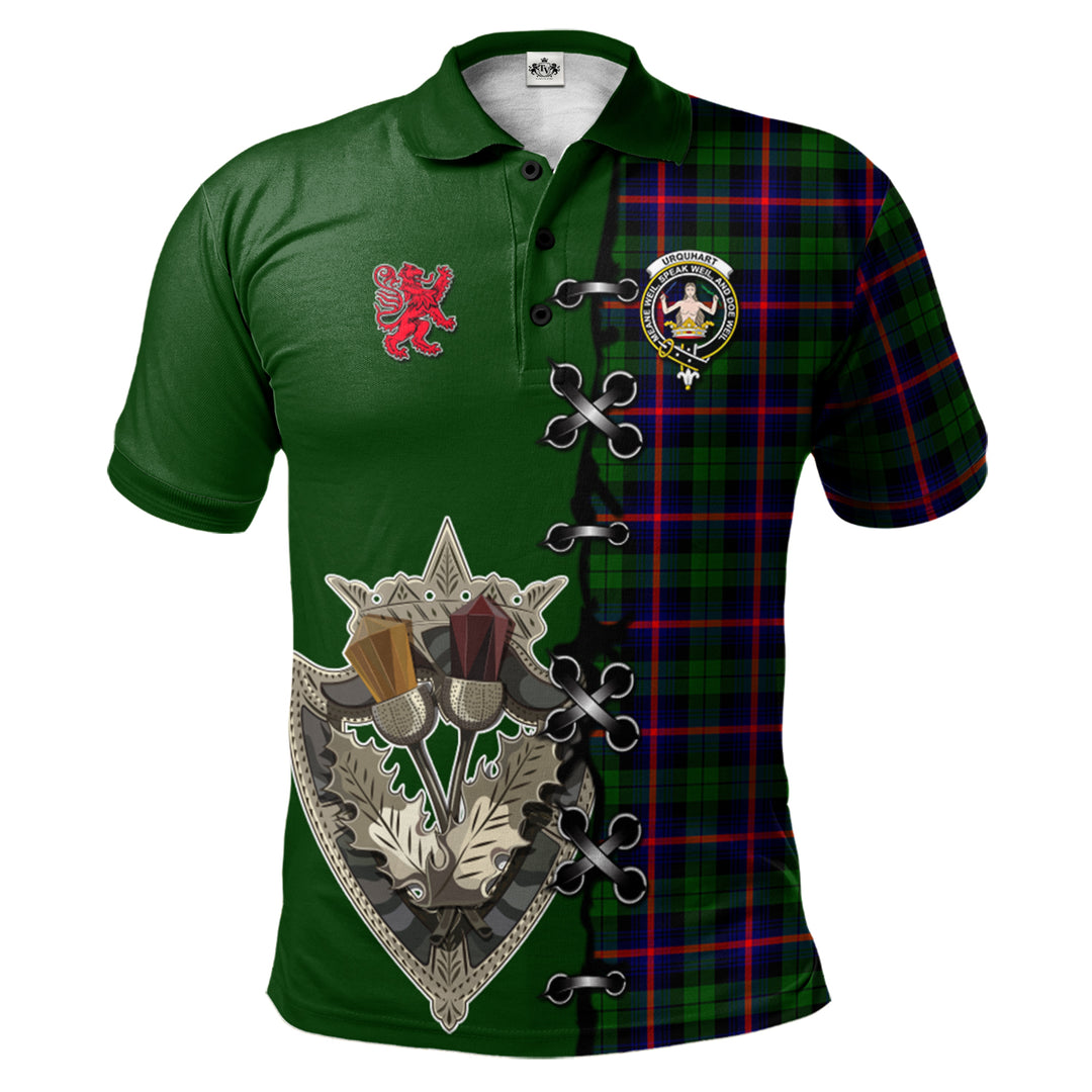 Urquhart Modern Tartan Polo Shirt - Lion Rampant And Celtic Thistle Style