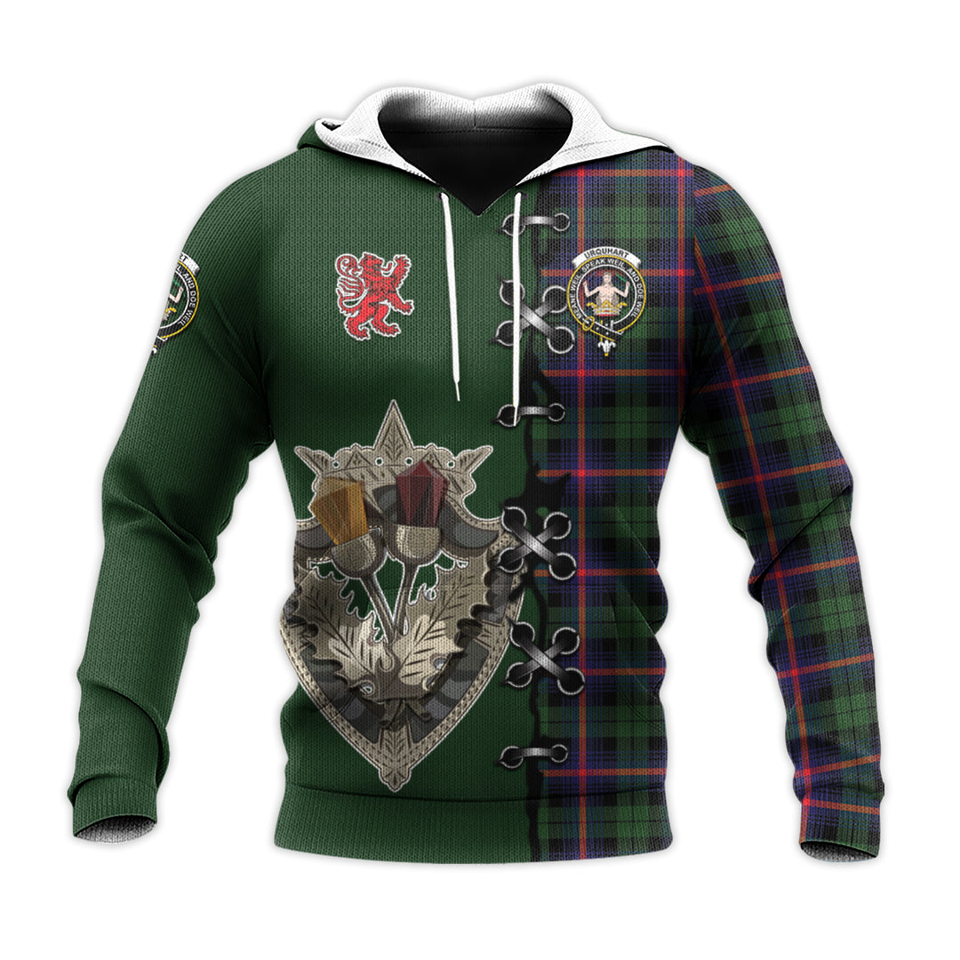 Urquhart Modern Tartan Hoodie - Lion Rampant And Celtic Thistle Style