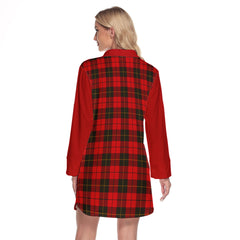 Wallace Weathered Tartan Women's Lapel Shirt Dress With Long Sleeve