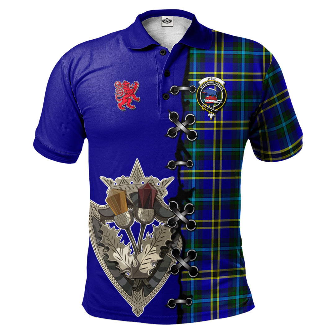 Weir Modern Tartan Polo Shirt - Lion Rampant And Celtic Thistle Style