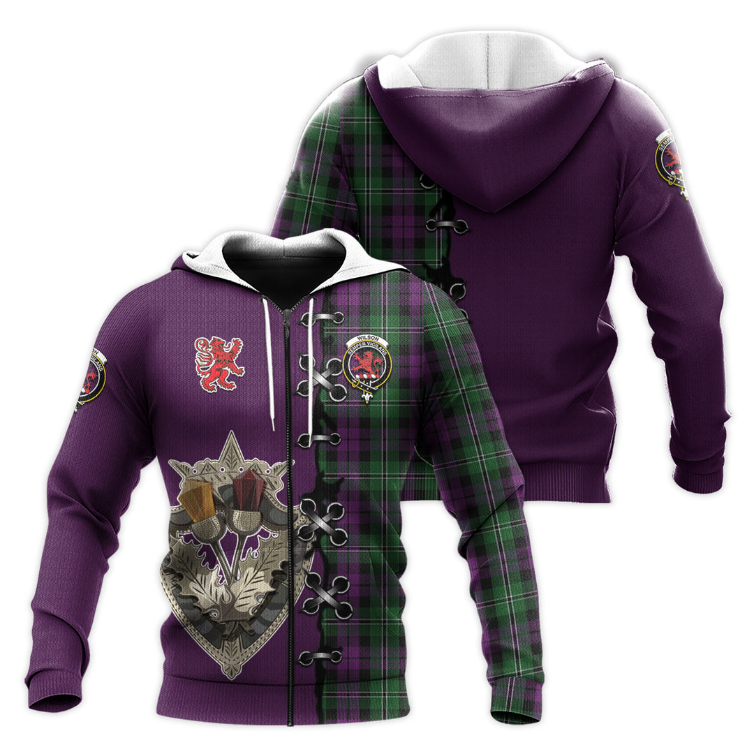 Wilson Tartan Hoodie - Lion Rampant And Celtic Thistle Style