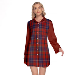 Wishart Dress Tartan Women's Lapel Shirt Dress With Long Sleeve