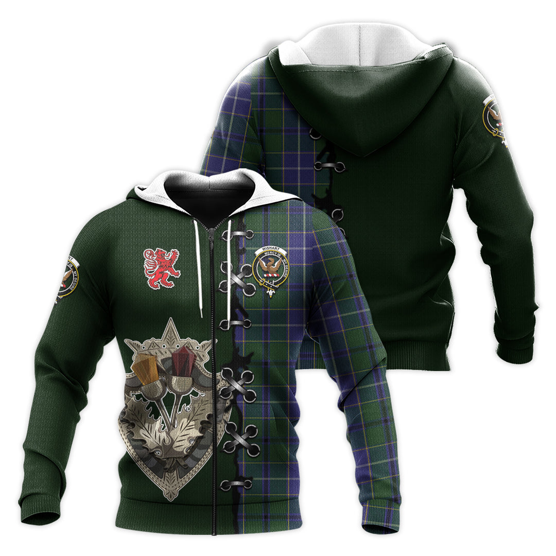 Wishart Hunting Tartan Hoodie - Lion Rampant And Celtic Thistle Style