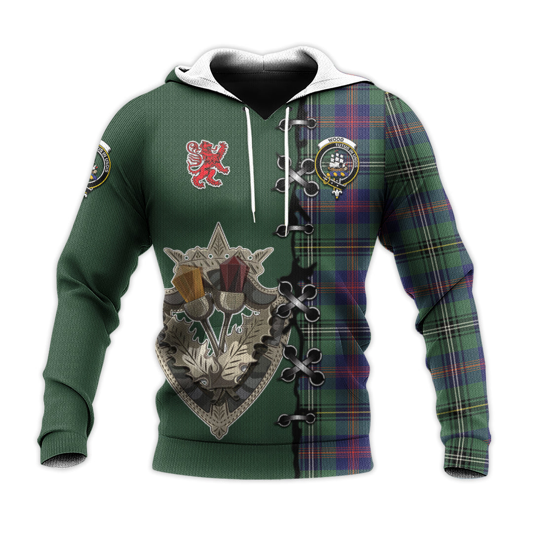 Wood Modern Tartan Hoodie - Lion Rampant And Celtic Thistle Style